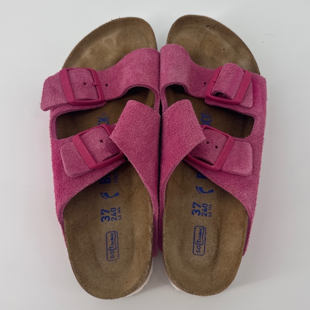 Birkenstock Arizona Women Sandals 37 Fuchsia Pink Suede Soft Footbed 2-Strap - Picture 3 of 8